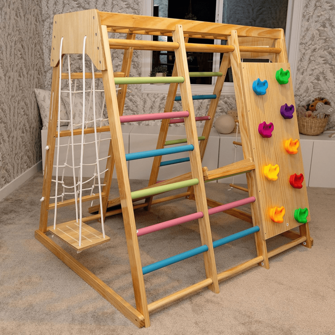 Spielewelt 8 - in - 1 - Klettergerüst Indoor - Spielplatz mit Klettergerüst 127 x 118 x 138 cm - calme