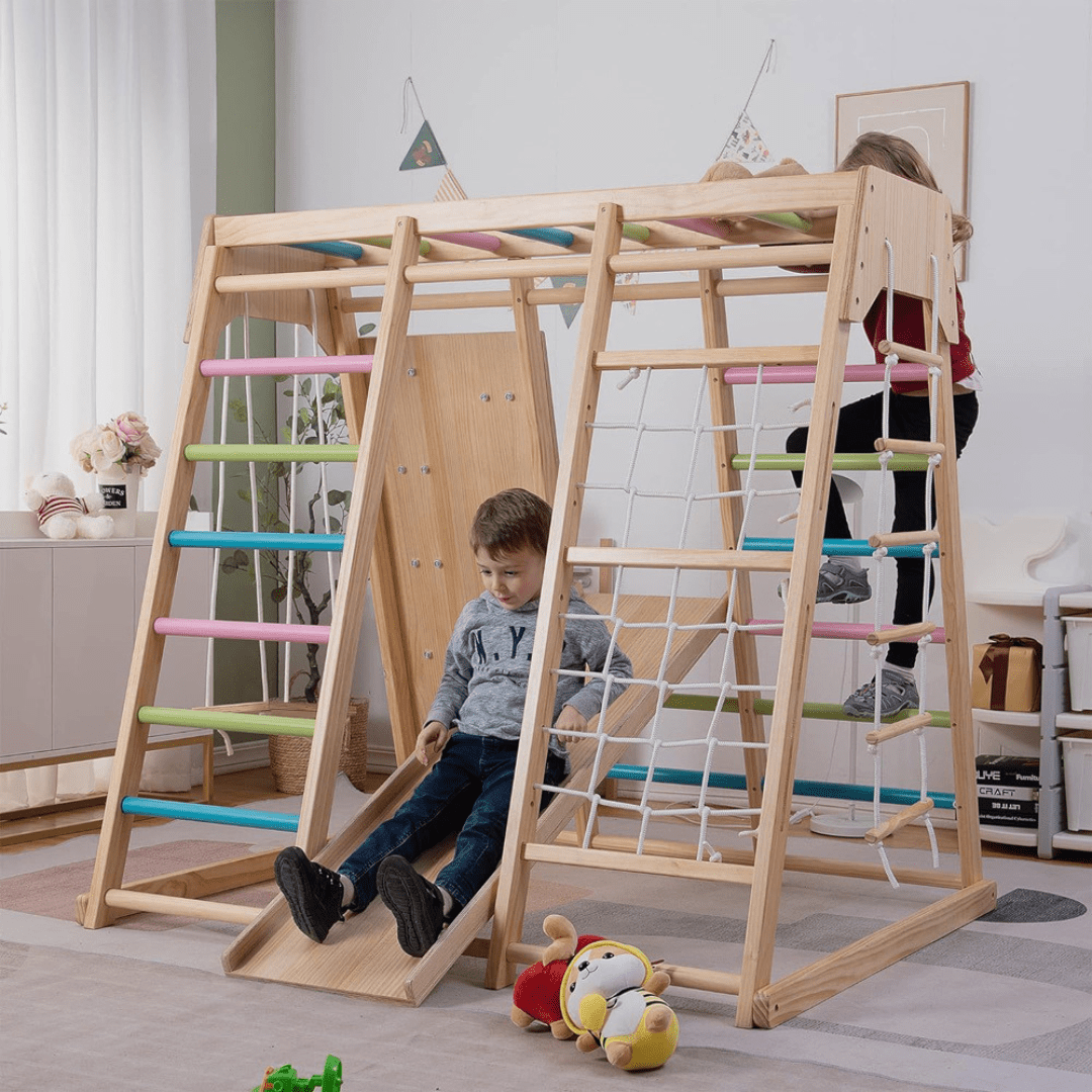 Spielewelt 8 - in - 1 - Klettergerüst Indoor - Spielplatz mit Klettergerüst 127 x 118 x 138 cm - calme