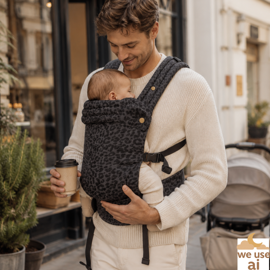 ComfortCarrier – Die perfekte, verstellbare Babytrage aus weichem Stoff für maximalen Komfort | 0-36 Monate | Beige | Muster