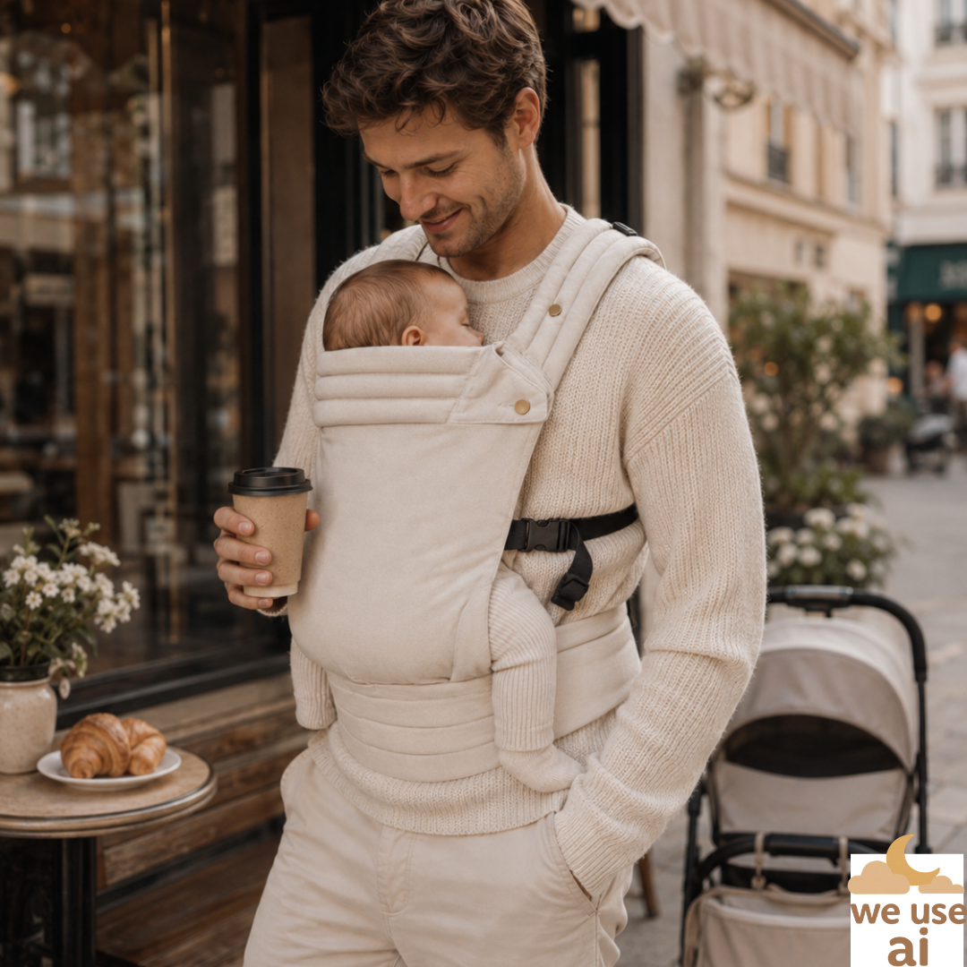 ComfortCarrier – Die perfekte, verstellbare Babytrage aus weichem Stoff für maximalen Komfort | 0-36 Monate | Beige | Muster