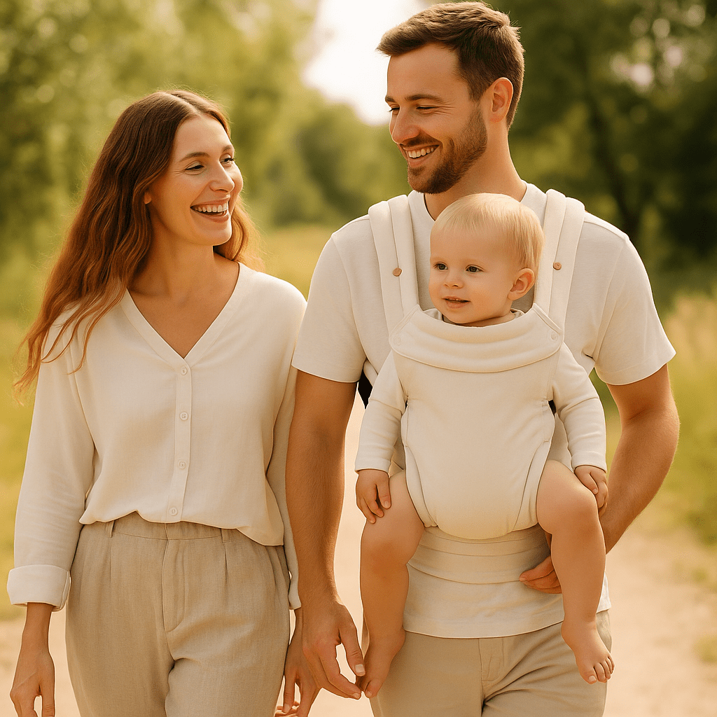 ComfortCarrier – Die perfekte, verstellbare Babytrage aus weichem Stoff für maximalen Komfort | 0 - 36 Monate | Beige | Muster - calme