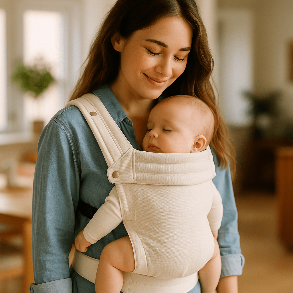 ComfortCarrier – Die perfekte, verstellbare Babytrage aus weichem Stoff für maximalen Komfort | 0 - 36 Monate | Beige | Muster - calme