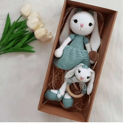 My little best Friend - Handgefertigtes Kuscheltier Schnullerkette und Rassel Baby Set Geschenk - calme