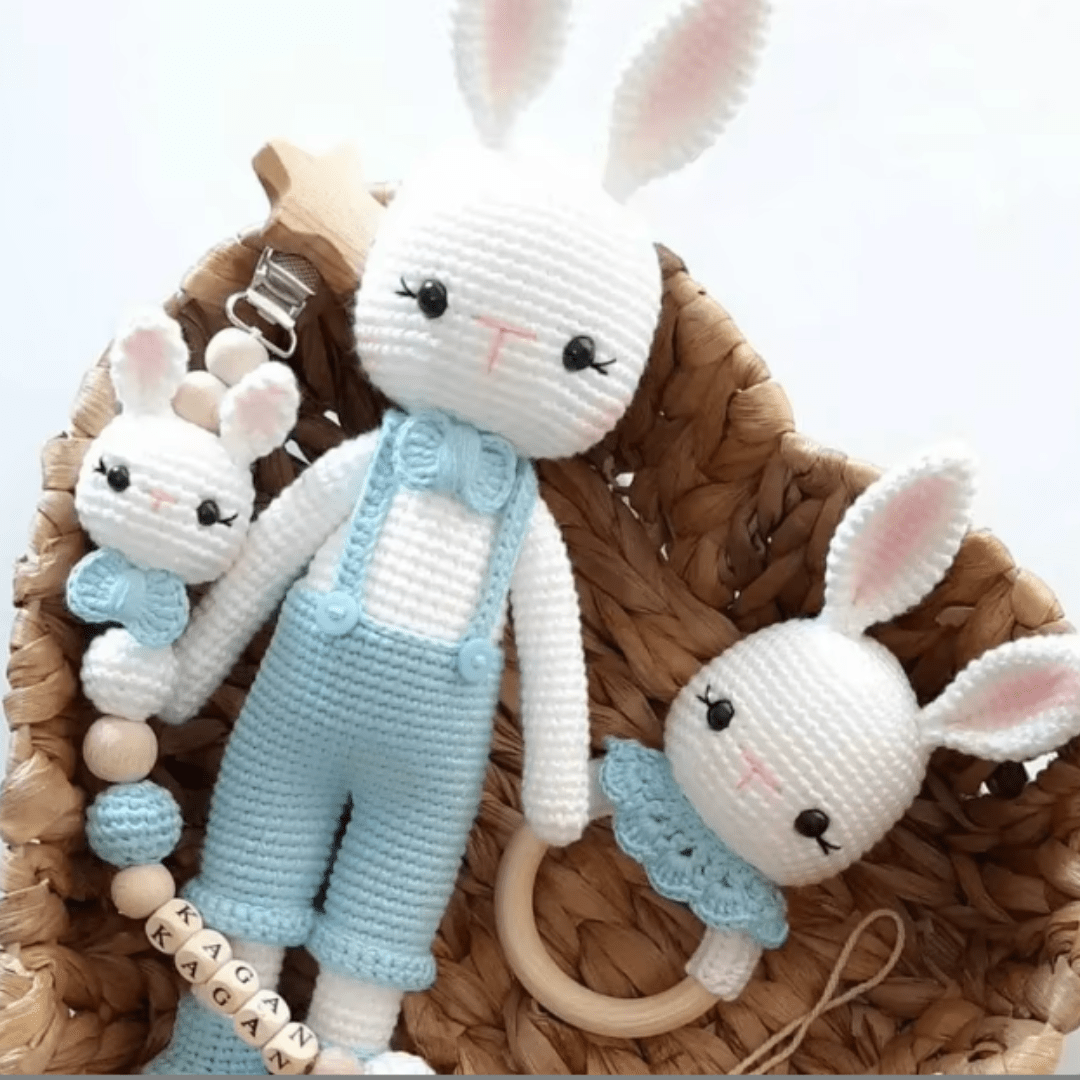 My little best Friend - Handgefertigtes Kuscheltier Schnullerkette und Rassel Baby Set Geschenk - calme